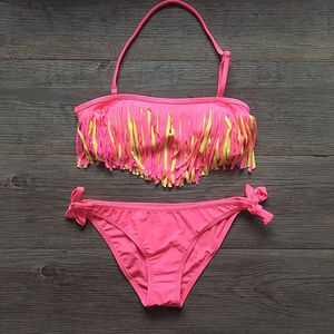 Solid Tassel Bikinis Meisjes Badmode Badpak Zomer Kids Bandage Bikini Set 5-12 jaar Kinderen Badpak 101