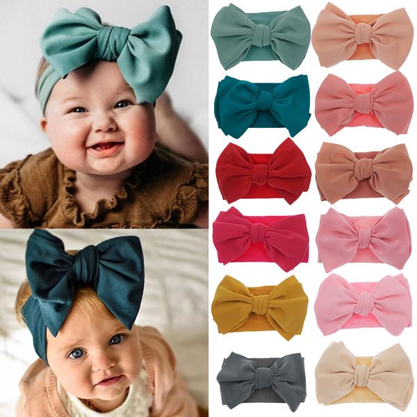 Turban solide en Nylon bandeau haute élastique nœud haut noeud bandeau pour bébé filles bambin bandes de cheveux mode enfants accessoires de cheveux