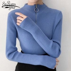 Solide col roulé femmes pull laine chandails automne pull fond bureau dame vêtements d'hiver femmes avec fermeture éclair 10553 210527