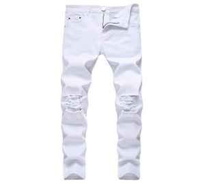 Solid witte spijkerbroek mannen klassieke retro heren skinny jeans merk elastische denim broek broek broek casual slanke fit potlood pant 2107148423846