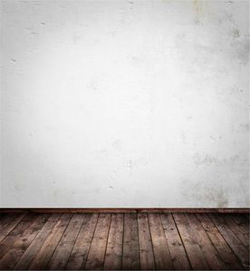 Effen witte muurfotografie achtergrond donkerbruine textuur houten planken vloer vintage achtergronden voor fotostudio