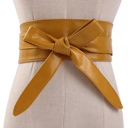 Cinturón liso para mujer, fajas de cuero para mujer, cinturón ancho con lazo, envoltura de corbata, correa de moda para mujer, combina con todo