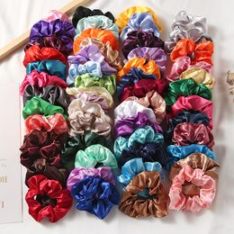 Femmes solides Elastic Hair Scrunchies Stretchy Satin Scrunchy 54 Colors Band de tête Pony Band Band Girls Coie Coie Coiffes Ties