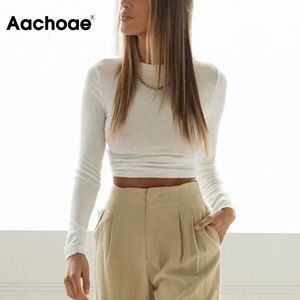 Solide Femmes Mode O-Cou Basic Crop Top T Back Bow Tie Creux Out Streetwear Tops Femme Manches Longues Tee Shirt 210413