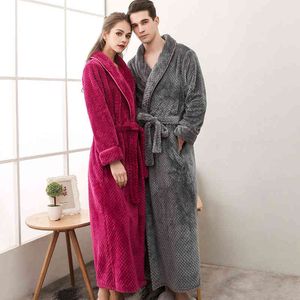 Solid Women Cobe Nightgown Dikke Warm Flanel Paar Roaden Coral Fleece Casual Girl Bathrobe Lange Nachtkleding Oversized Pyjama 210524