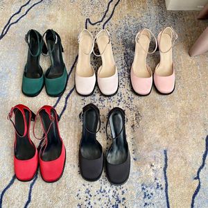 Couleurs de chaussures de femmes solides 492 Robe Beautiful Sandals Silk Sweet High Heels Pumps Square Fashion Casual 729