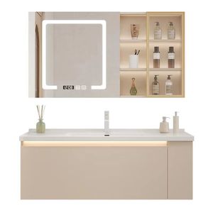 Gabinetes de baño de madera sólida Modern Smart Mirror Gabinete Integrado Gabinete de tocador de baño con fregadero muebles para el hogar