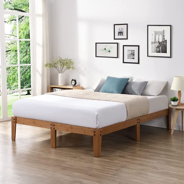 Cadre de lit en bois massif/Lit plate-forme solide et robuste, lattes en bois/pas de sommier/facile à assembler, complet