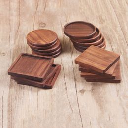 Solid Wood Coasters Tea Cup Trays Tools ge￯soleerd Drinkblokken Zwart Walnoot Teapot Tafelmatten Home Desk Mats Decoratie Lyx32