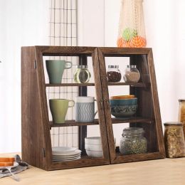 Vaste houten displaykast stofdichte cosmetica opslag keuken zijkant thee -rek transparante huishoudelijke organisator