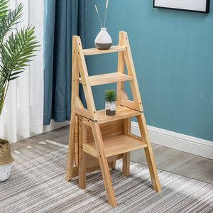 Échelle pliante en bois massif Chaise d'escalier pliant de ménage en bois massif en bois massif à double usage tabouret étape étapé