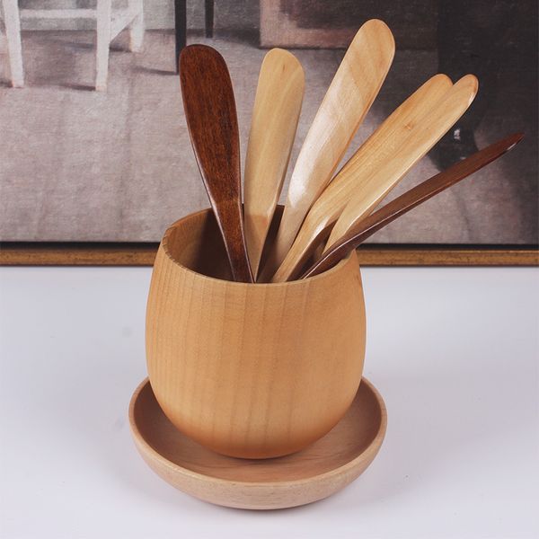 Madera maciza Mermelada Mantequilla Cuchillo Comedor Pastel Postre Pan Cuchillos Cocina Vajilla de madera Máscara de belleza Raspador de barro Suministros BH6083 FF