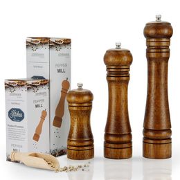 Molino de pimienta de madera maciza Molinillos de sal Molinos Grosor ajustable Fino a grueso Utensilios de cocina Ropa de cocina con caja al por menor