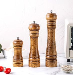 Molino de pimienta de madera maciza Molinillos de sal Molinos Grosor ajustable Fino a grueso Cocina Comedor Bar Herramientas Ropa de cocina con caja al por menor