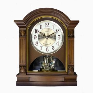 Chronométrage en bois massif Horloge de table européenne Muet Musique Horloges Rétro Salon Chambre Bureau Montre En Bois Horloge Décorative À La Maison 211112