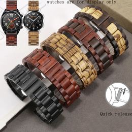 Massief Houten Horlogeband 20mm 22mm Voor WatchGT 2 2E Pro Zwart Donkerrood Band Magic GS Horloge ketting 240117