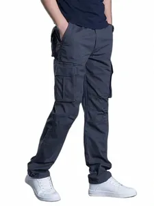 Solind Cott Multi Flap Pockets Pantalon cargo à jambe droite pour hommes Pantalon de plein air décontracté en vrac Pantalon de travail pour hommes pour la randonnée tactique E7rP #