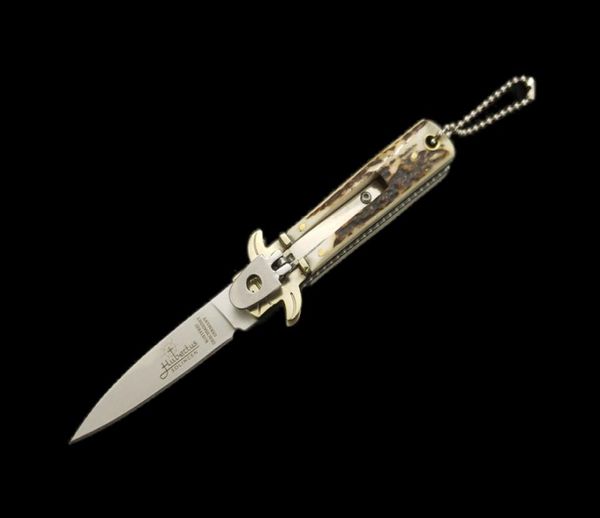 Couteau pliant tactique Solingen Antler Mafia italienne Couteaux horizontaux automatiques Stiletto 440C Camping en plein air Chasse Survie Po5792927