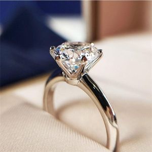 Solitaire 1CT Lab Diamond Ring 100% réel 925 Bijoux en argent sterling anneaux de bande de mariage pour femmes Gift Bridal Party Mksvb