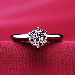 Solitaire 1CT Lab Diamond Ring 100% reëel 925 Sterling Silver Engagement Wedding Band Ringen voor vrouwen Bruids Party Sieraden XPBTA