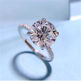 Solitaire 3ct Diamond Ring 100% Echt 925 sterling zilveren Party Wedding band Ringen voor Vrouwen Mannen Engagement Promise Sieraden