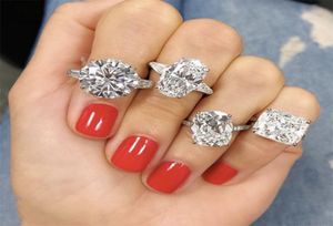 Solitaire 5CT Lab Diamond Ring Real 925 Bijoux en argent sterling anneaux de bande de mariage pour femmes accessoires de fête nuptiale 9450724