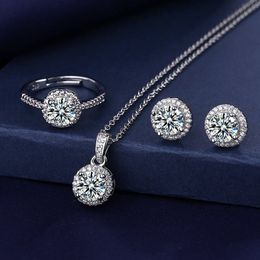 Solitaire Lab Diamond Jewelry Set 925 Sterling Silver Party Mariage Annelies Collier pour femmes bijoux Moisanite Bridal Bijoux 214L