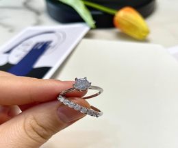 Наборы колец Solitaire Lab Diamond Promise 100 из настоящего стерлингового серебра 925 пробы, обручальные кольца для женщин, свадебные украшения Y11246471498