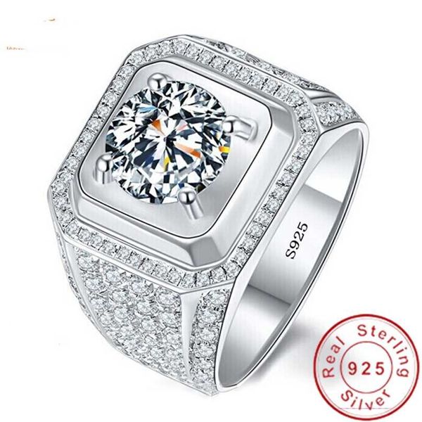 Solitaire Male 4ct Lab Diamond Gemstones Ring 925 sterling silver Jewelry Engagement Wedding band Anneaux pour hommes Cadeau d'anniversaire 211217