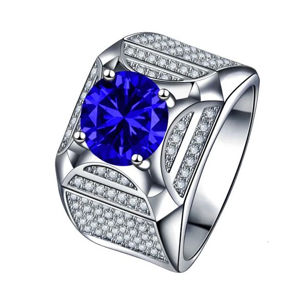 Solitaire Male Lab Sapphire Diamond Ring 925 Sterling Silver Bagues de fiançailles pour hommes Anniversaire Party Bijoux 240130