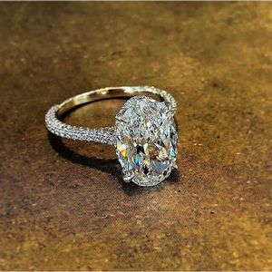 Solitaire Ovale 4ct Lab Diamond cz Ring 100% Original 925 sterling silver Bague de fiançailles Bagues de mariage pour les femmes Bridal Jewelry235B