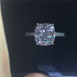 Solitaire Promise Ring 925 sterling zilver Bijou Kussen gesneden 10mm AAAAA Cz Engagement Wedding band ringen voor vrouwen mannen Sieraden