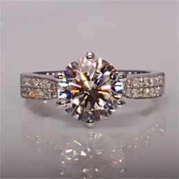 Solitaire belofte Ring Real 925 Sterling Silver 3CT AAAAA CZ Stone Engagement Wedding Band Ringen voor Women Bridal Party Sieraden