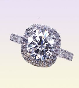 Solitaire Ring 100 Lab verlovingsring 13 Ronde briljante diamant vierkant Halo Ring Dream Wedding Band Band met doos 2211034941849