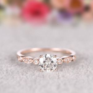 Bague Solitaire 100% diamant naturel 14K anneaux en or Rose pour femmes bandes de mariage de luxe bijoux de mode Fine Couple mariage Joyeria Fina cadeau 230508