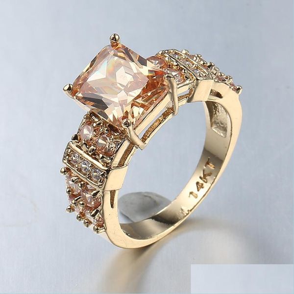 Anillo solitario 12 piezas Joyería de moda europea Square Morganite Topaz Gems 925 Sier Anillos Chapado en oro Champagne Blue Zircon L Vipjewel Dhjfk