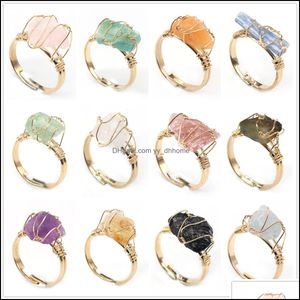 Bague Solitaire 12Pcs Or Cristal De Guérison Dans Une Boîte Faite À La Main Vintage Fil Enveloppé Druzy Quartz Irregar Gemstone Adjustalble Mother Birt Dhxzs