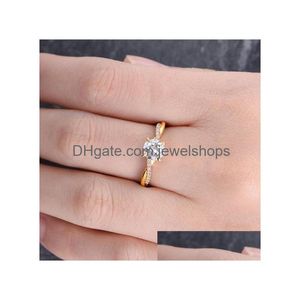 Solitaire Ring 14K Gold Twisted Delicate Diamond Twist Infinity Moissanite Half Eternity Bridal Women Bands Size5-11 Drop Delivery Jood Dhkcf