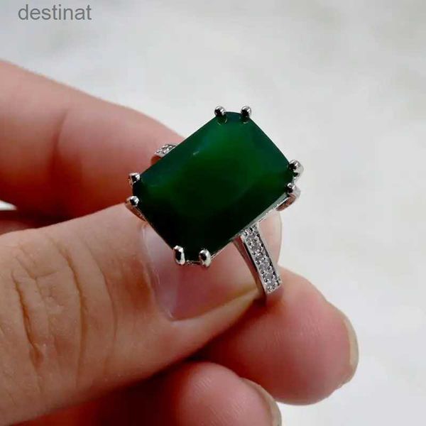 Anillo solitario anillo de piedra grande de 16*12 mm para mujeres joyas de boda de lujo anillo de circón verde oscuro anillo femenino exquisito regalo de vacaciones