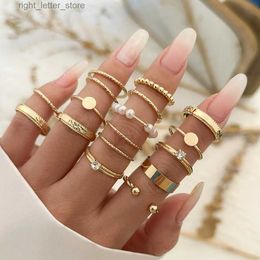 Bague Solitaire 16 pièces/ensemble Vintage couleur or Zircon strass anneaux ensemble pour femmes mariée Boho géométrique anneaux bijoux cadeau Y2K accessoires YQ231207