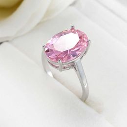 Solitaire Ring 2022 Nieuwe aankomst Europeaan Pink Zirkon Crystal Women Stamp Wedding Fashion Party Sterling S925 Silver Color Sieraden Y2302