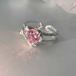 Solitaire ring 2023 kpop roze kristal liefde hart open voor vrouwen bruiloft luxe vintage esthetische sieraden y2k accessoires jz246 y2303