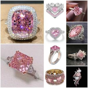 Solitaire Ring 2023 Nieuwe mode grote roze zirkon charmante sieraden vrouwen cz trouwverbintenissen engagement accessoires cadeau y2303