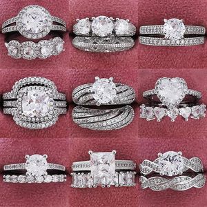 Solitaire Ring 2023 Nouveau luxe rétro argent bague de fiançailles ensemble pour femmes de haute qualité cadeau bijoux ventes de masse R4991 231115