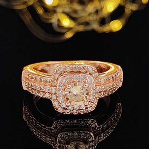 Solitaire ring 2023 Nieuwe roségouden kleur Champagne zirkoon bruiloft voor vrouwen bruid vinger multi -jubileum cadeau sieraden r5038b y2303