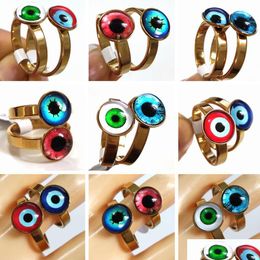 Solitaire Ring 20 stks/partij Dames Heren Punk Gothic Evils Eye Cool Design Goud Roestvrij Staal Stijl Mix Oogbol Demon Eyed Lucky Sieraden Dhfsv