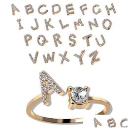 Bague solitaire 26 lettres bague solitaire anglais réglable en alliage strass anneaux pour femmes filles bijoux de mode livraison directe bijou Dhqwa