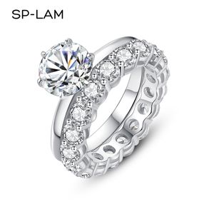 Bague Solitaire 2Ct Bague Ensemble De Luxe Empilable Grand Diamant Argent 925 Femmes Fiançailles Bandes De Mariage De Mariée Avec Certificat Anillos 230422