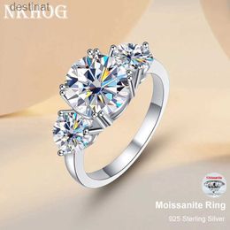 Solitaire Ring 3 Steen 3CT Echte Moissanite Ringen Voor Vrouwen 925 Sterling Zilver 18K Wit Vergulde Engagement Wedding Band Bridel JewelryL231220