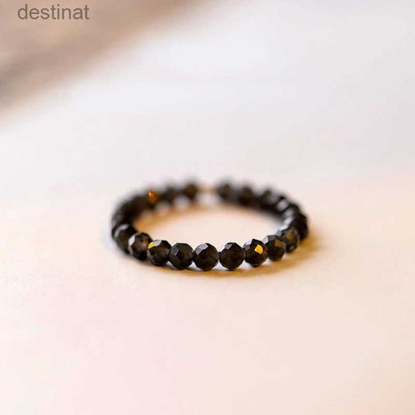 Bague solitaire en obsidienne naturelle fine de 3 mm, énergie de sorcière noire, perles en pierre semi-précieuse, amulette, style Boho, hip-hop, bijoux pour femme, cadeau L231220